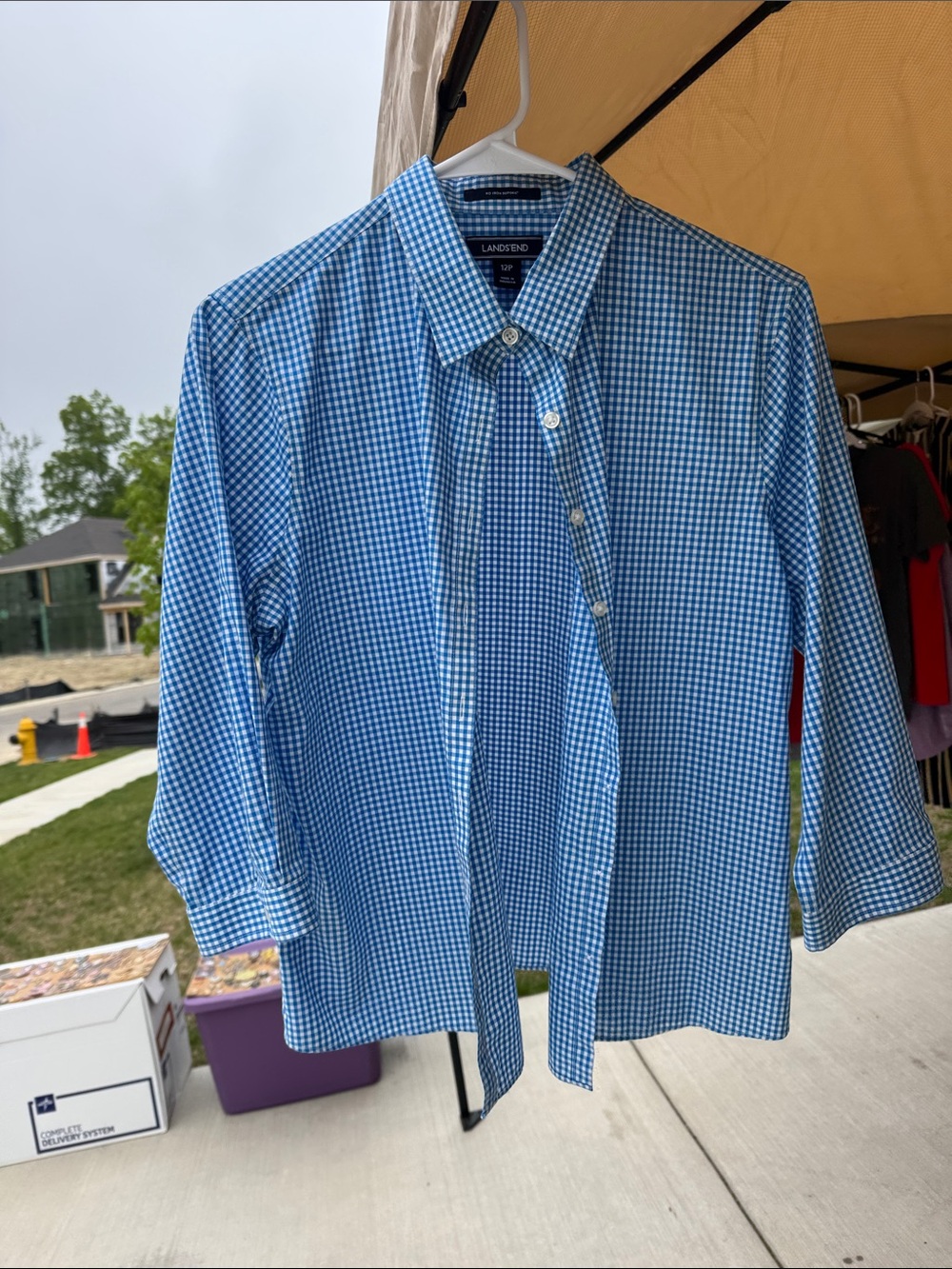 Lands' End Women’s Light Blue Gingham Button-Down Shirt